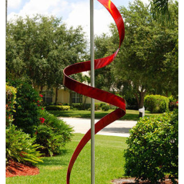 Modern Garden Sculpture - Red Ribbon Dancer by Jon Allen