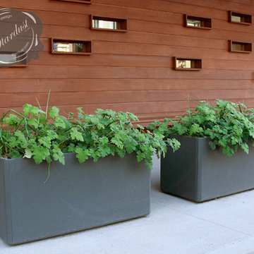 Modern Landscape and Patio Design with Large Modern Garden Planters