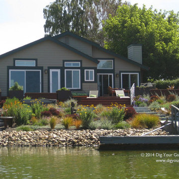 Modern Water-Side Landscape Remodel and Lawn Replacement - Back, Novato, CA