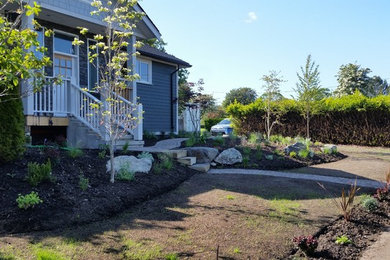 Ejemplo de jardín de secano de estilo americano de tamaño medio en patio delantero con exposición total al sol y adoquines de hormigón
