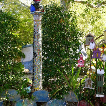Mosaic Column and Birdhouses