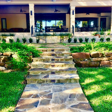 Moss Rock Retaining Wall and Flagstone Steps