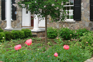 Design ideas for a front yard stone landscaping in Boston.