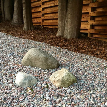 Native site rocks positioned in the gravel river
