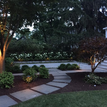 Natural stone path through shady landscape