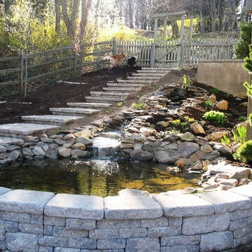 Natural Stone Pond - Custom EP Henry Retaining Wall and Steps