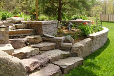 Natural Stone Steps Built into Retaining Wall