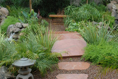 フェニックスにある広いアジアンスタイルのおしゃれな庭 (庭への小道、半日向、天然石敷き) の写真