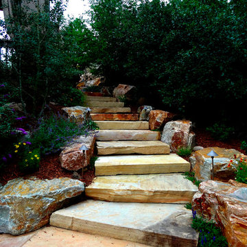 Naturalistic Stone Slab Stairs with Accent Boulders