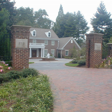 New driveway, entry walls/gate, portico and fountain