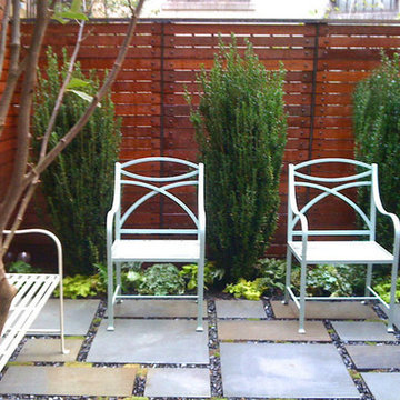 NYC Townhouse Garden: Backyard, Roof Garden, Bluestone Patio, Fence, Seating