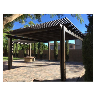 Open Rafter pergola combined with Lattice pergola - Rustic - Landscape ...