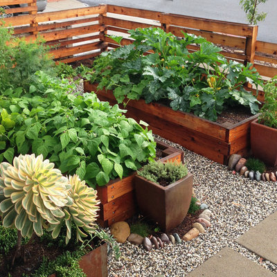 Design ideas for a mid-sized traditional full sun front yard gravel landscaping in San Diego for summer.