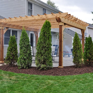 OSWEGO - Outdoor Living Patio with Pergola and Fire pit with seat wall