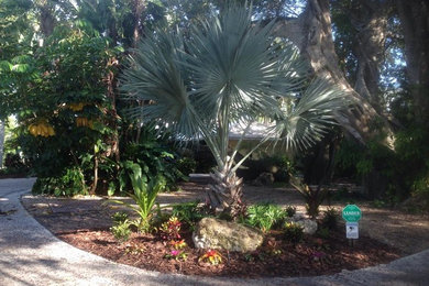 Ejemplo de jardín clásico de tamaño medio en patio delantero con jardín de macetas, exposición parcial al sol y adoquines de piedra natural