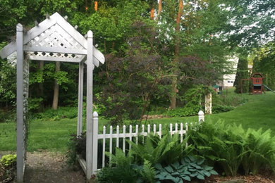 Стильный дизайн: регулярный сад среднего размера на заднем дворе в классическом стиле - последний тренд
