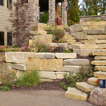 Outcrop Retaining Wall and Steps with Integrated Waterfall