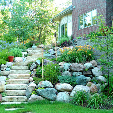 Outcropping Steps With Boulder Walls
