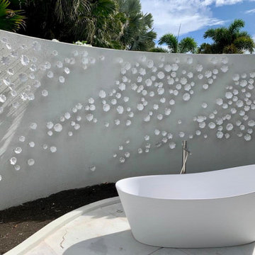 Outdoor bathroom feature ceramic art installation