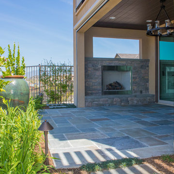 Outdoor Fireplace, Flagstone and Water Feature