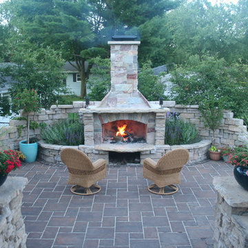 Outdoor Fireplace, Patio, and Pond
