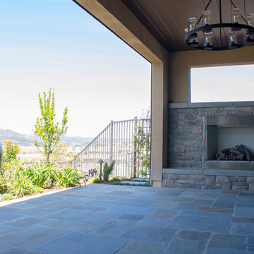 Outdoor Fireplace, Water Feature & Flagstone
