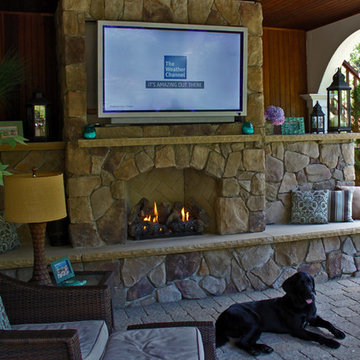 OUTDOOR FIREPLACE WITH CUT OUT FOR TV