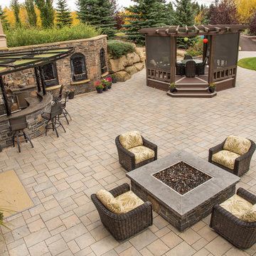 Outdoor Kitchen with Fire Table & Gazebo