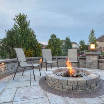 Outdoor Living with Curved Bar, Fire Pits, and Custom Stools