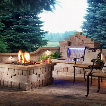 Outdoor Living with Custom Firepit and Waterfall