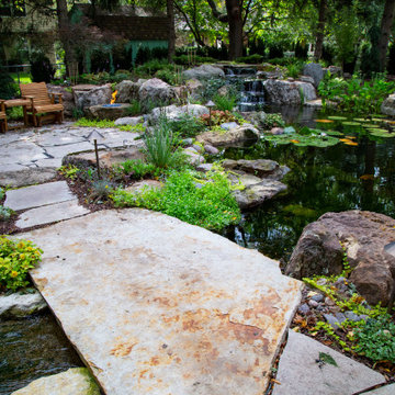Outdoor Pond with Natural Stone Fire Pit
