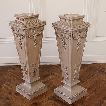 Pair of Painted Rose Swag Columns Plant Stand Pedestals