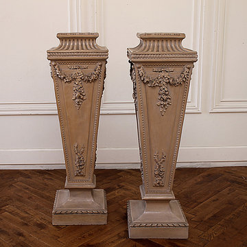 Pair of Painted Rose Swag Columns Plant Stand Pedestals