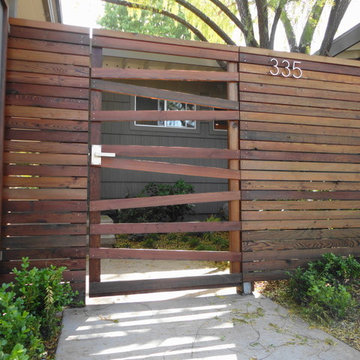 Panels framed in redwood & recycled redwood horizontal fence
