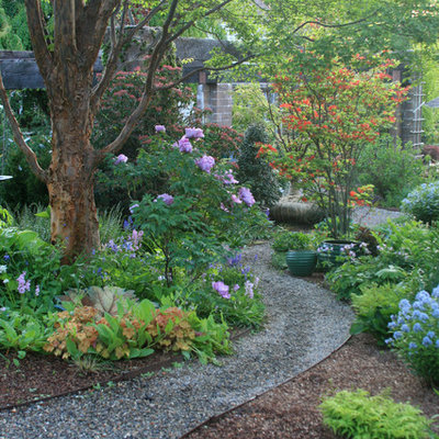 Photo of a traditional shade gravel garden path in New York.