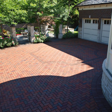 Paver Driveway with Stone Columns