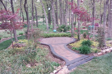 Inspiration for a mid-sized modern shade backyard concrete paver garden path in Oklahoma City for spring.
