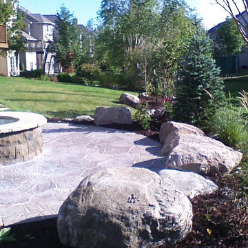 Paver Patio and Firepit with Berm Plantings