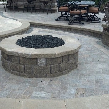 Paver Patio, Grill Enclosure, Outdoor Living Space, Rock Bubbler and Fire Pit