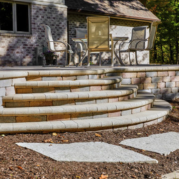 Paver Patio with Rounded Steps and Walkway