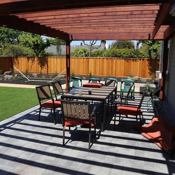 Pergola and permeable paver seating