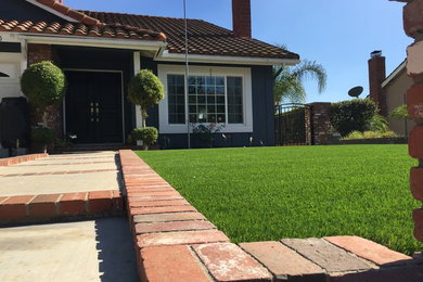Design ideas for a mid-sized drought-tolerant front yard landscaping in Los Angeles.