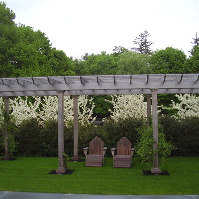 This is an example of a traditional backyard landscaping in Boston.