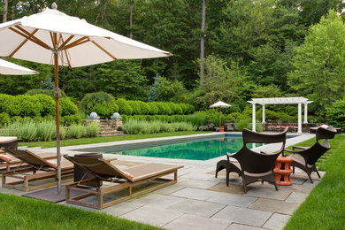 Inspiration for a large contemporary full sun backyard stone landscaping in Boston.