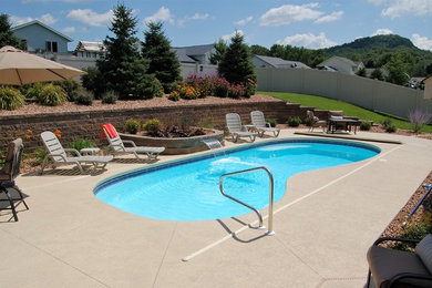 Pool - mid-sized contemporary backyard pool idea in Other with decking