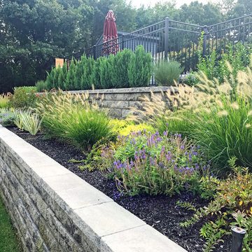 Port Jefferson, NY Landscape Design with Pool House and Flowerbeds
