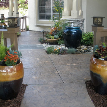 Southwestern pots and pot fountain in a courtyard