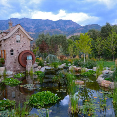 Design ideas for a traditional water fountain landscape in Salt Lake City.
