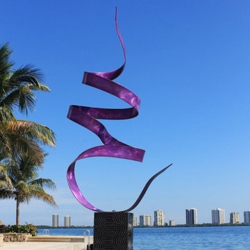 Purple Metal Abstract Outdoor Sculpture - Purple Twist by Jon Allen