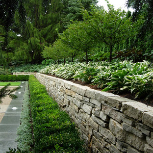 Ispirazione per un giardino classico esposto a mezz'ombra con un muro di contenimento